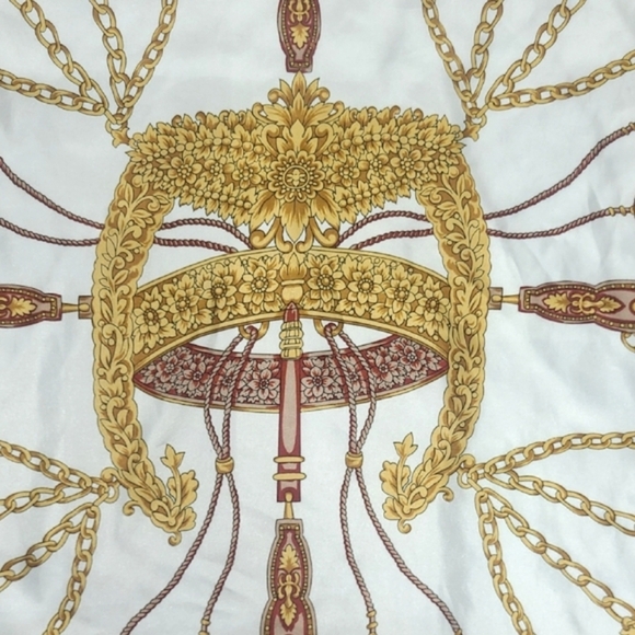 Elegant Gold Black Trim Scarf Featuring Fancy Equestrian Head Dress Square 34" - Picture 5 of 7